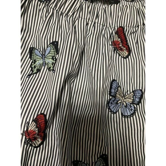 zara womens gray white striped butterfly print long sleeve top small - Picture 4 of 5
